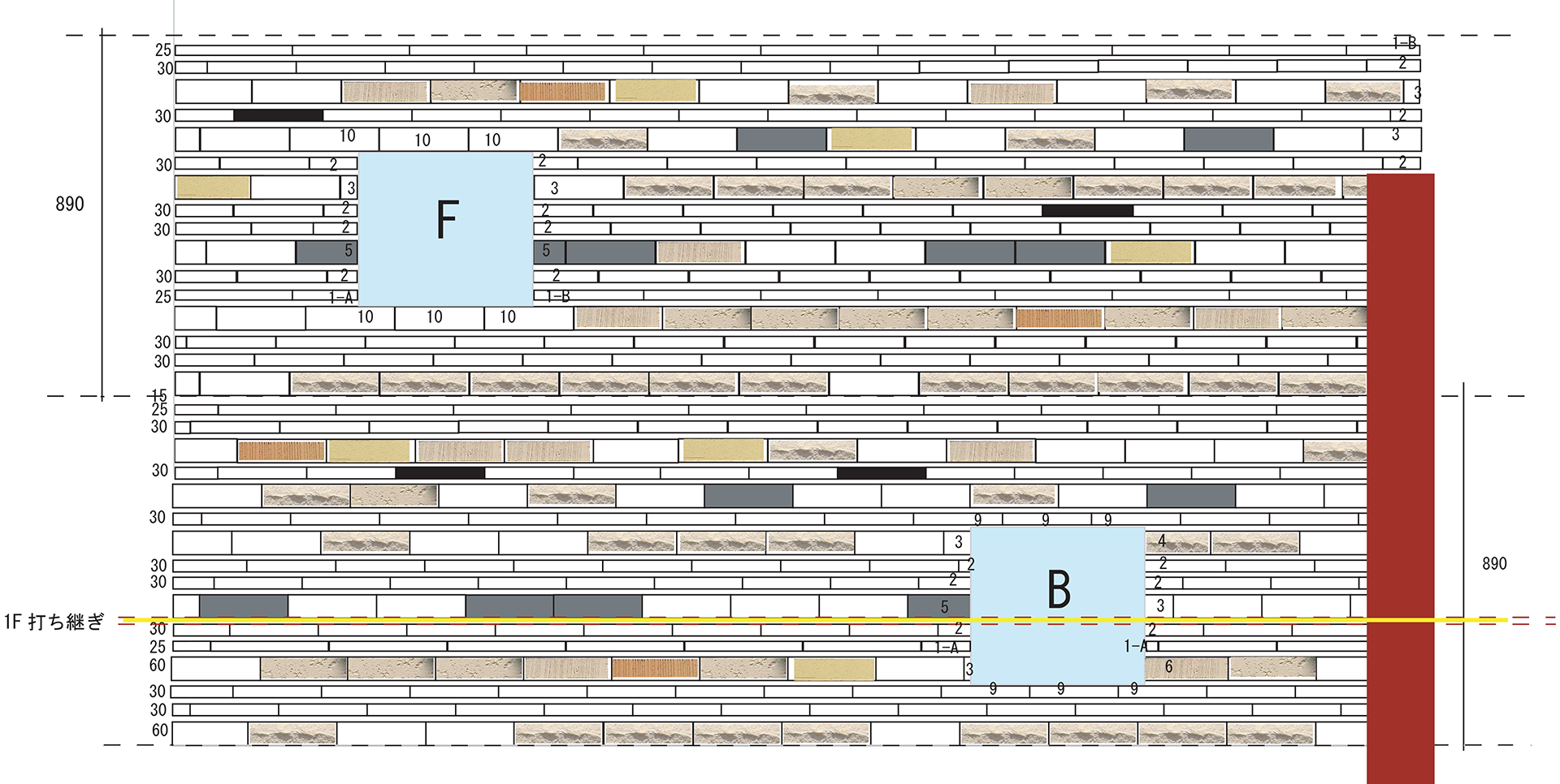 レンガタイル陶壁現場施工デザイン図