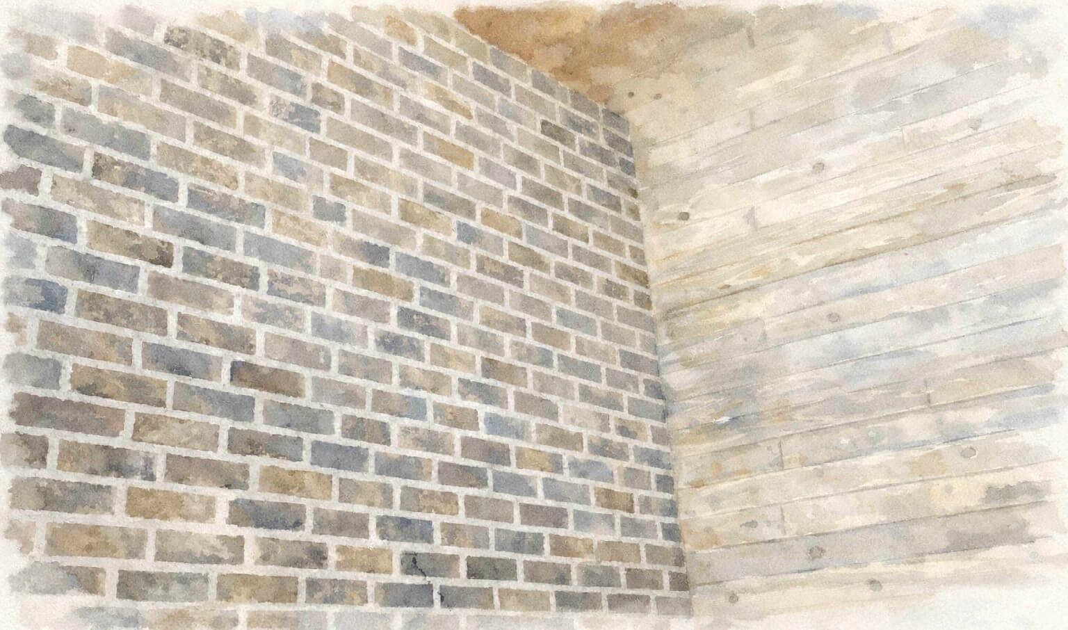 杉板本実コンクリートとレンガ